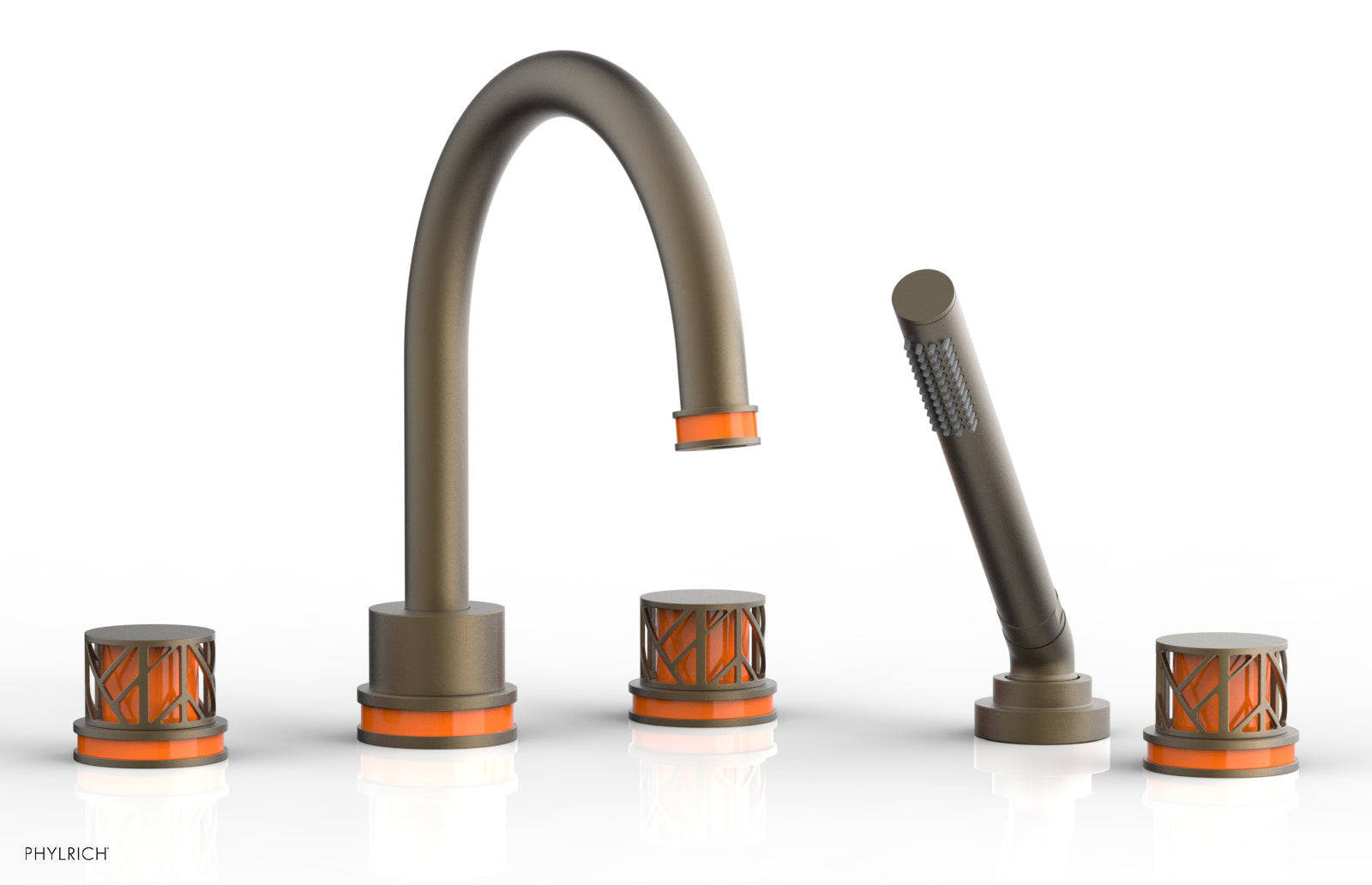 Phylrich JOLIE Deck Tub Set with Hand Shower - Round Handles with "Orange" Accents