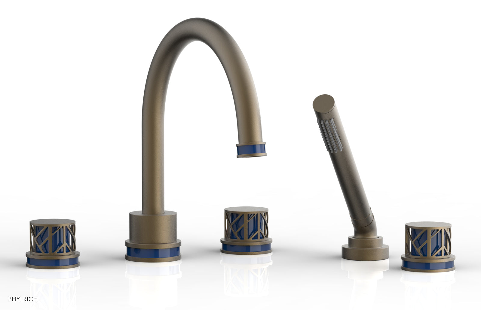 Phylrich JOLIE Deck Tub Set with Hand Shower - Round Handles with "Navy Blue" Accents