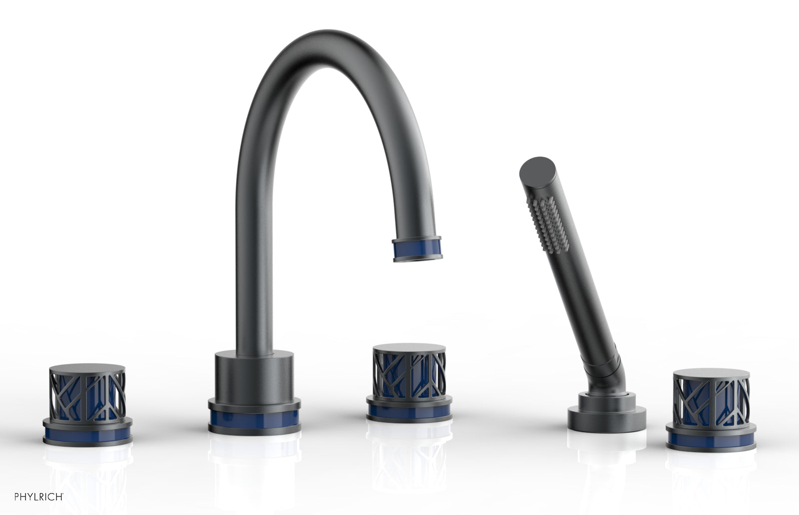 Phylrich JOLIE Deck Tub Set with Hand Shower - Round Handles with "Navy Blue" Accents