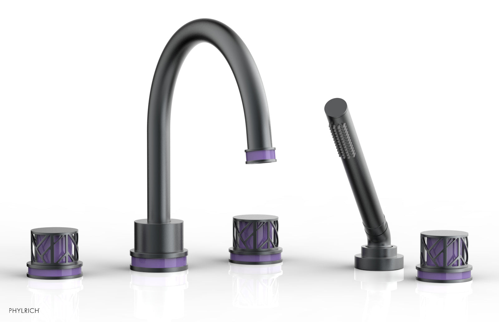 Phylrich JOLIE Deck Tub Set with Hand Shower - Round Handles with "Purple" Accents