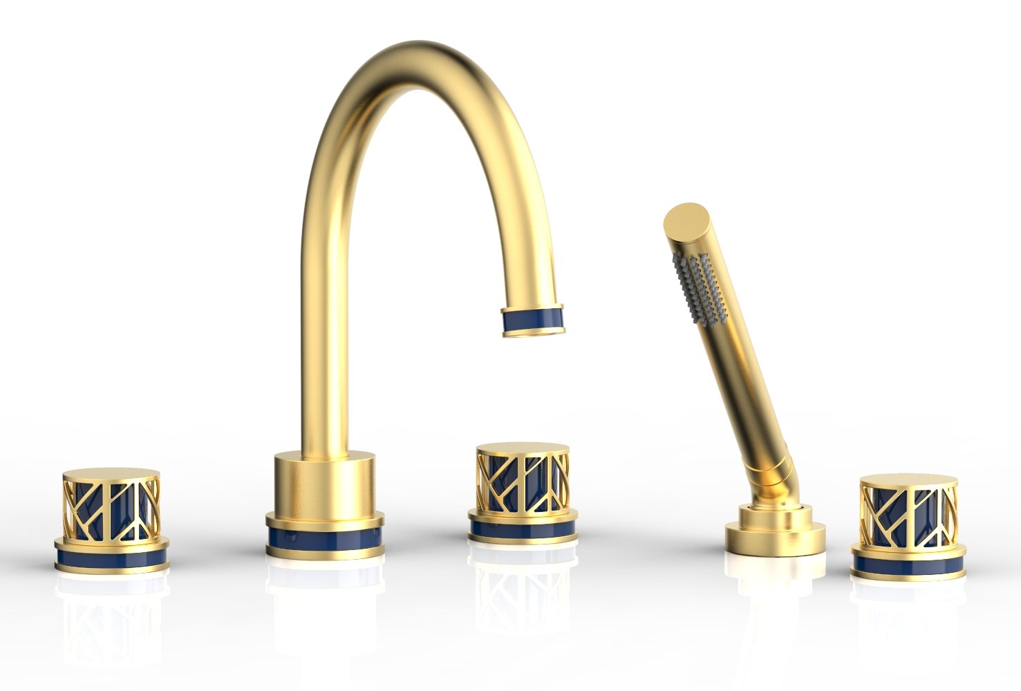 Phylrich JOLIE Deck Tub Set with Hand Shower - Round Handles with "Navy Blue" Accents