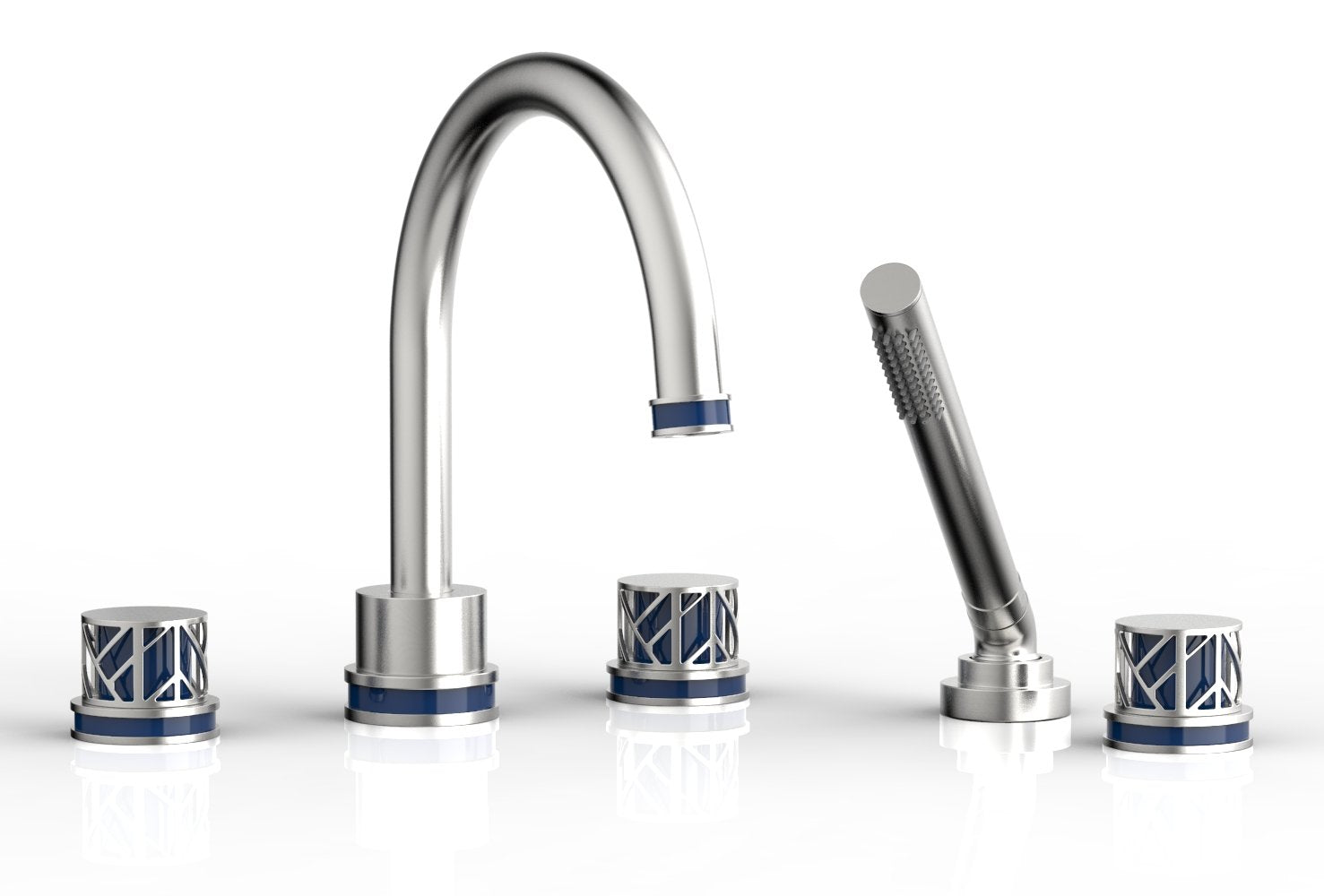 Phylrich JOLIE Deck Tub Set with Hand Shower - Round Handles with "Navy Blue" Accents