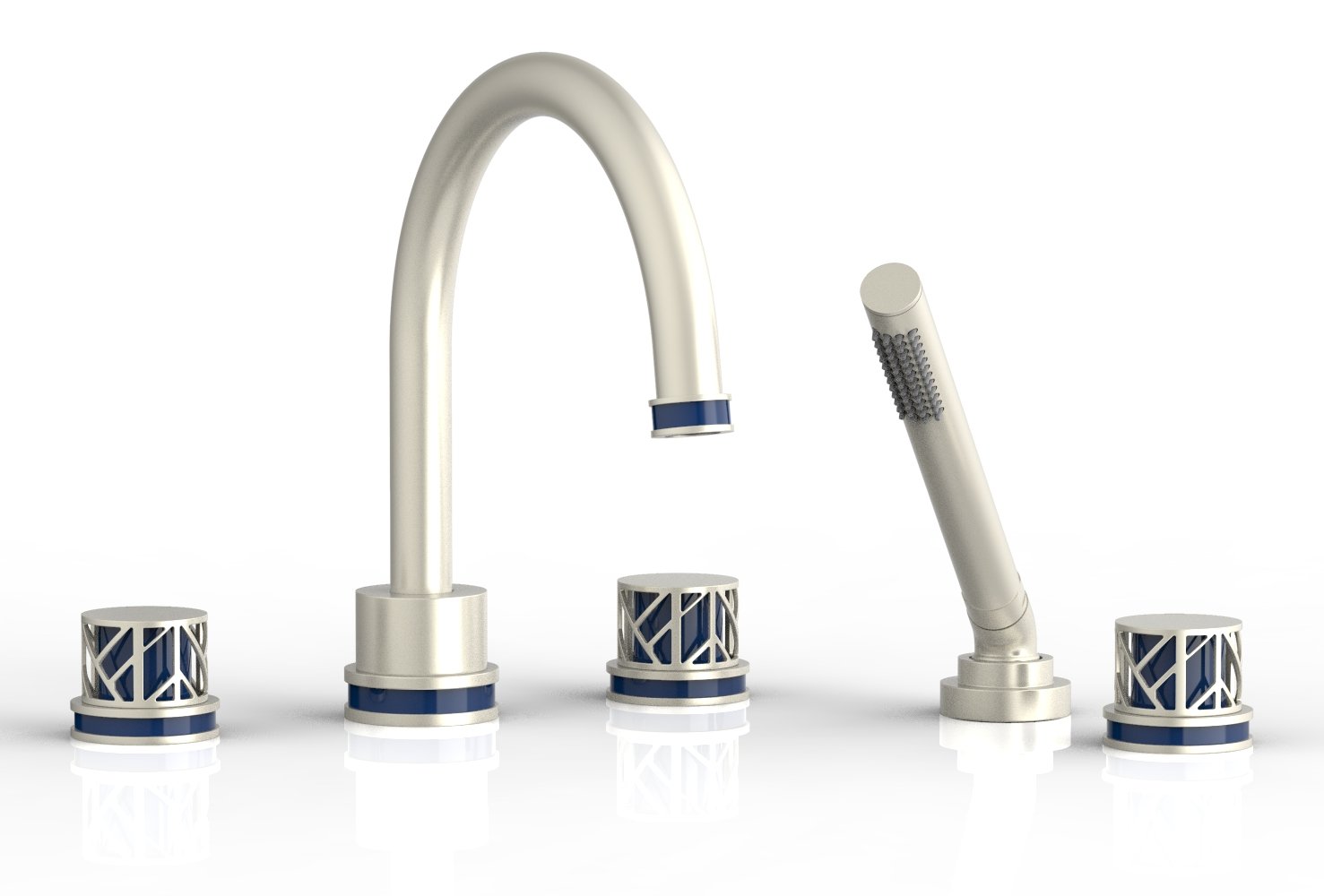 Phylrich JOLIE Deck Tub Set with Hand Shower - Round Handles with "Navy Blue" Accents