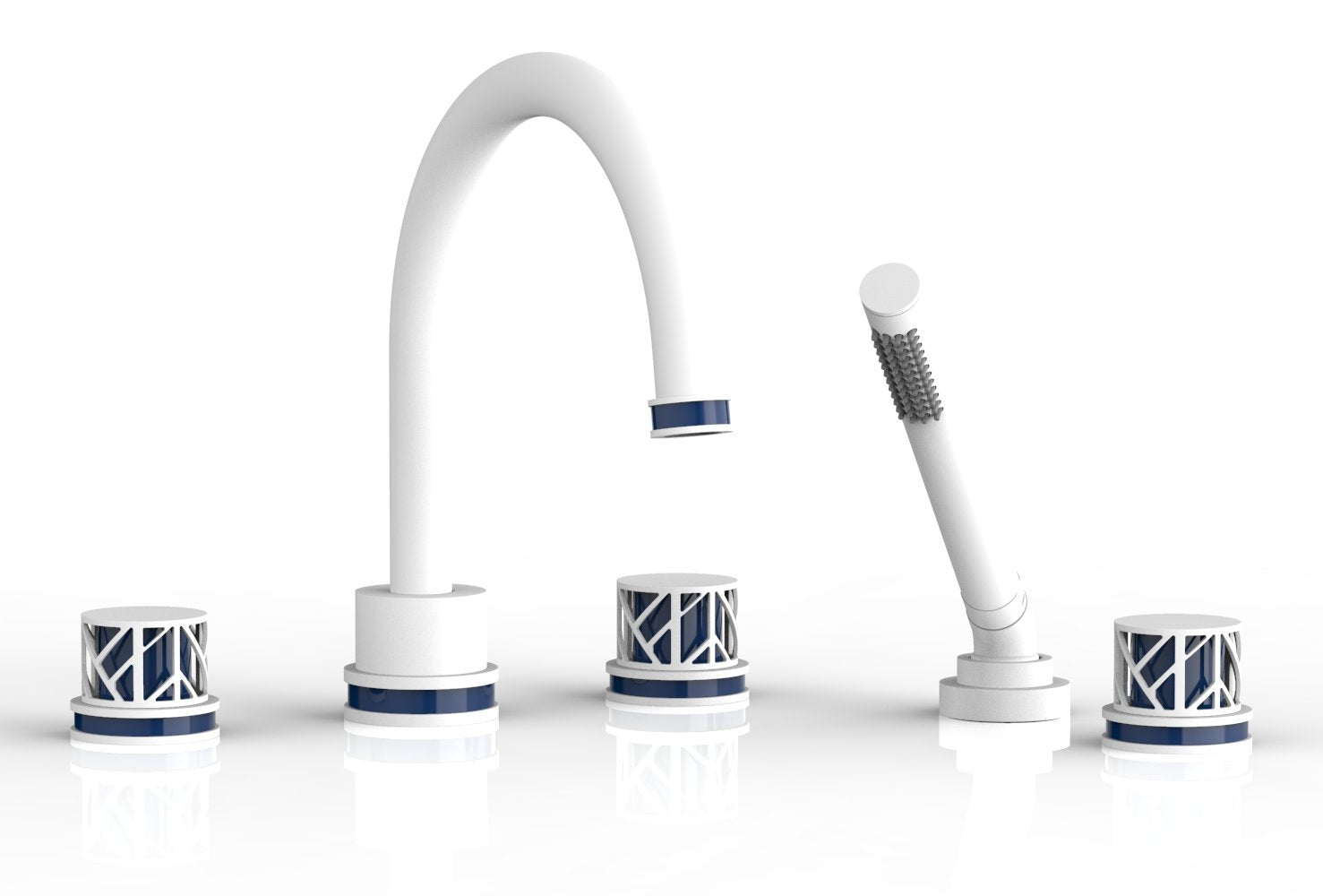 Phylrich JOLIE Deck Tub Set with Hand Shower - Round Handles with "Navy Blue" Accents