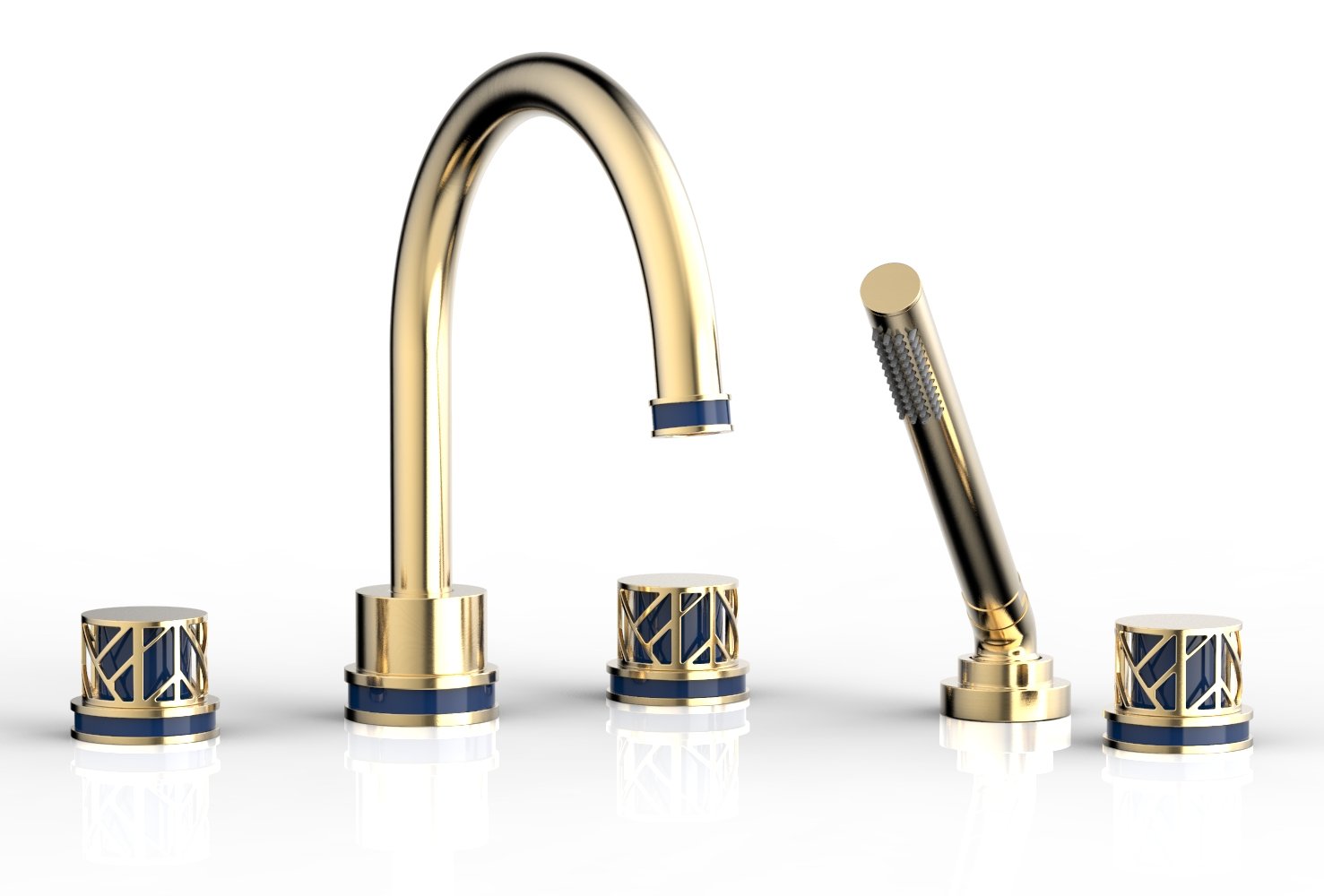 Phylrich JOLIE Deck Tub Set with Hand Shower - Round Handles with "Navy Blue" Accents