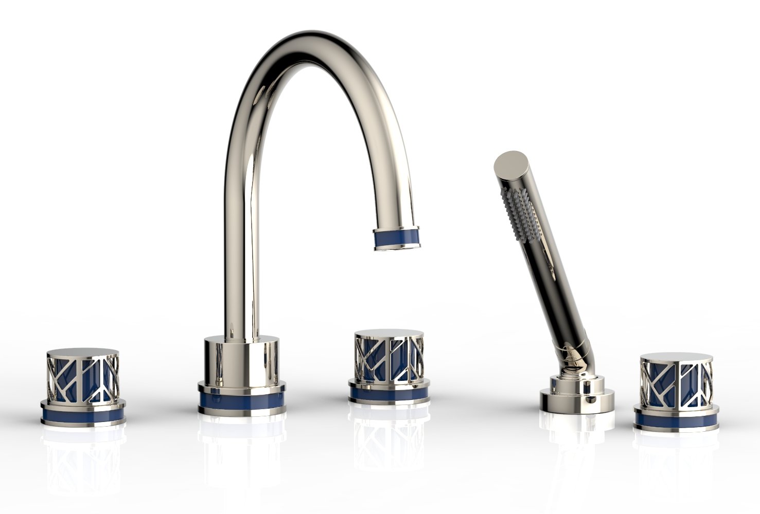 Phylrich JOLIE Deck Tub Set with Hand Shower - Round Handles with "Navy Blue" Accents