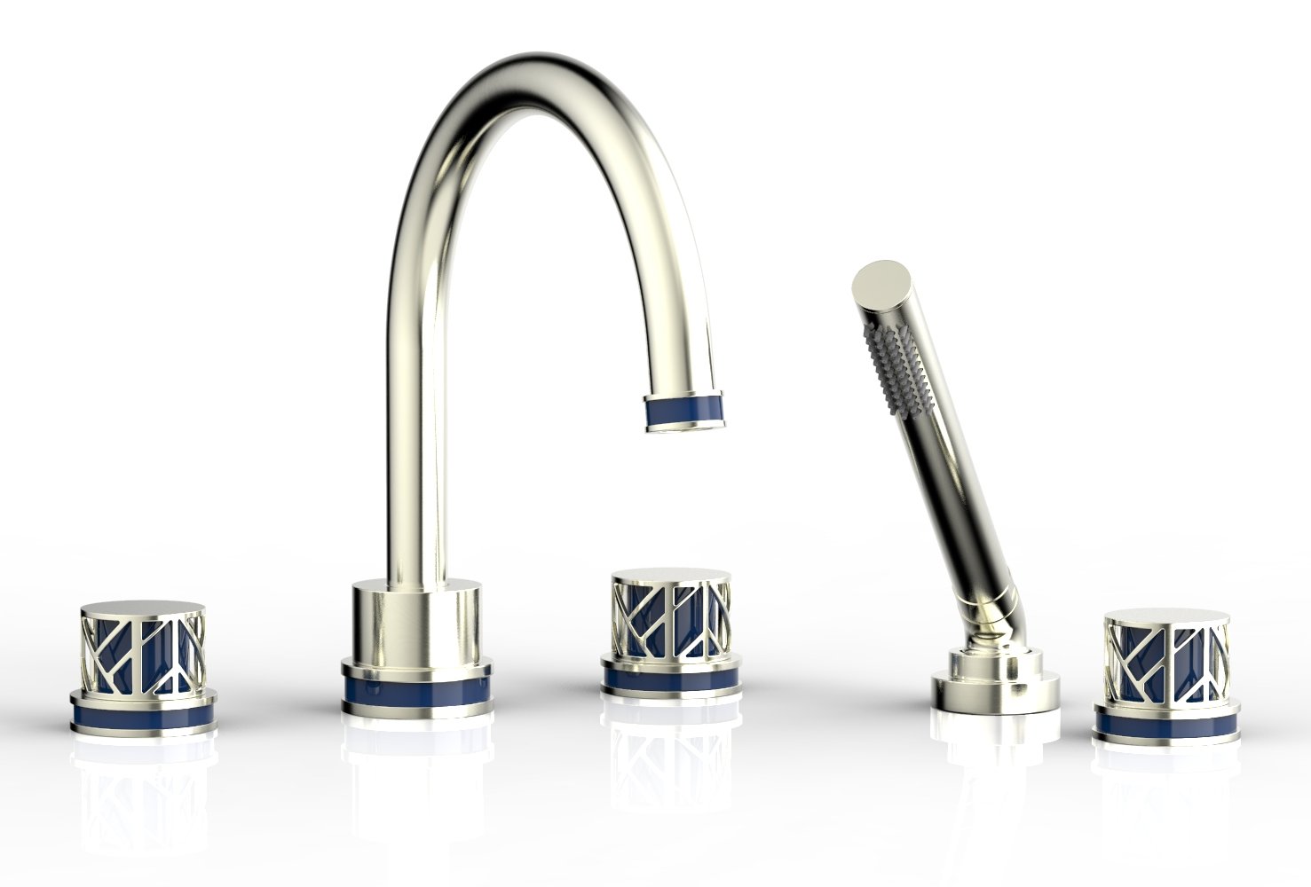 Phylrich JOLIE Deck Tub Set with Hand Shower - Round Handles with "Navy Blue" Accents