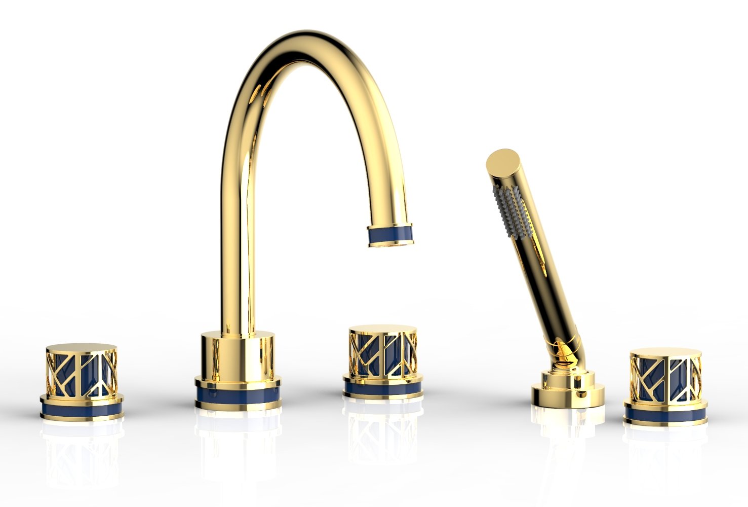 Phylrich JOLIE Deck Tub Set with Hand Shower - Round Handles with "Navy Blue" Accents