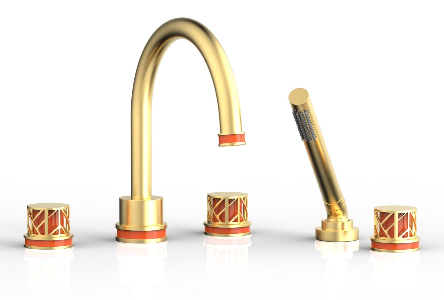 Phylrich JOLIE Deck Tub Set with Hand Shower - Round Handles with "Orange" Accents