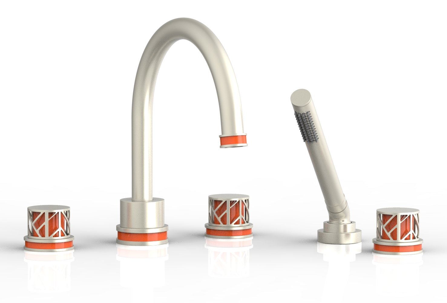 Phylrich JOLIE Deck Tub Set with Hand Shower - Round Handles with "Orange" Accents