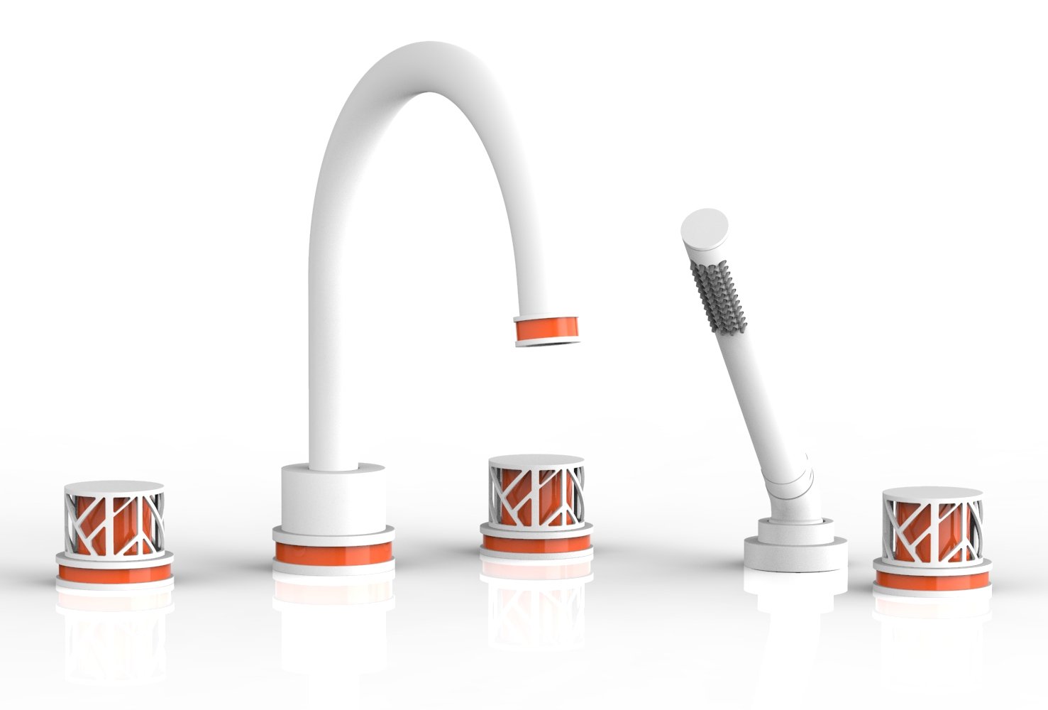 Phylrich JOLIE Deck Tub Set with Hand Shower - Round Handles with "Orange" Accents