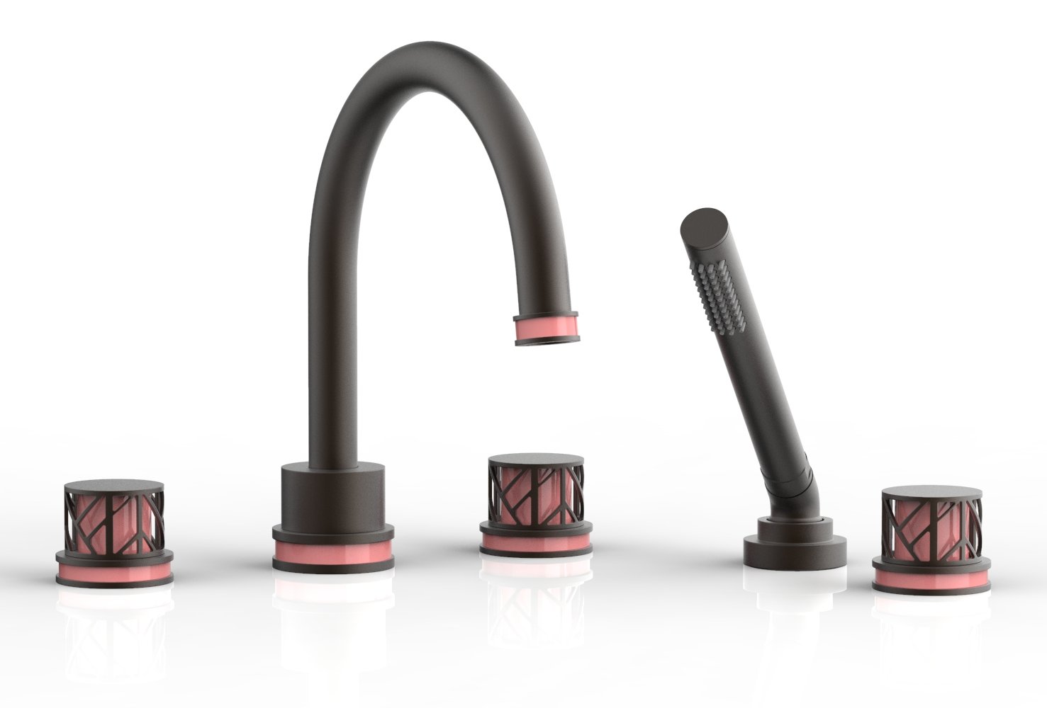 Phylrich JOLIE Deck Tub Set with Hand Shower - Round Handles with "Pink" Accents