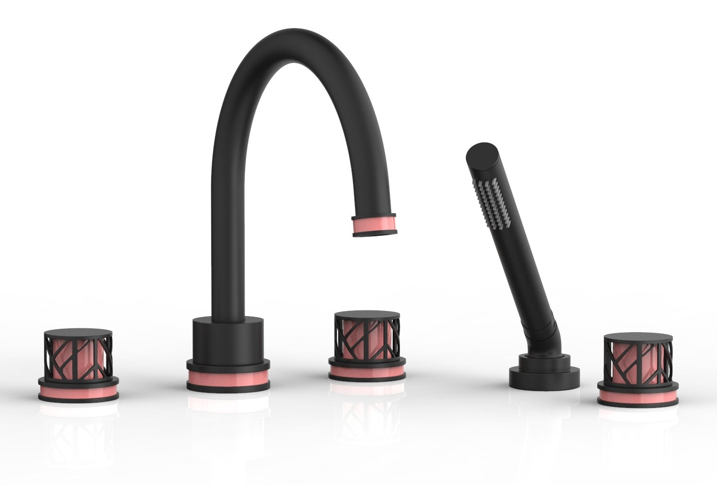 Phylrich JOLIE Deck Tub Set with Hand Shower - Round Handles with "Pink" Accents