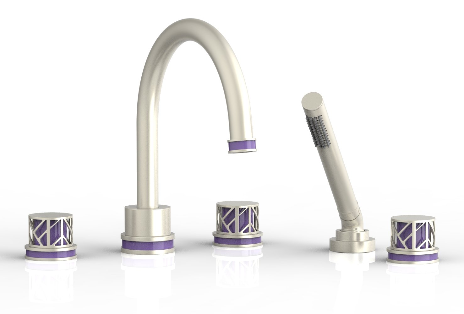 Phylrich JOLIE Deck Tub Set with Hand Shower - Round Handles with "Purple" Accents