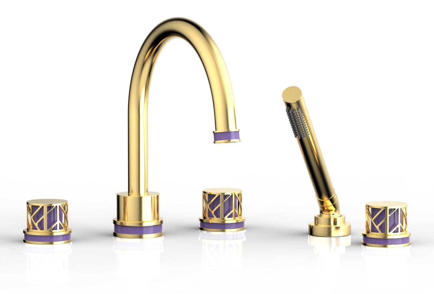 Phylrich JOLIE Deck Tub Set with Hand Shower - Round Handles with "Purple" Accents