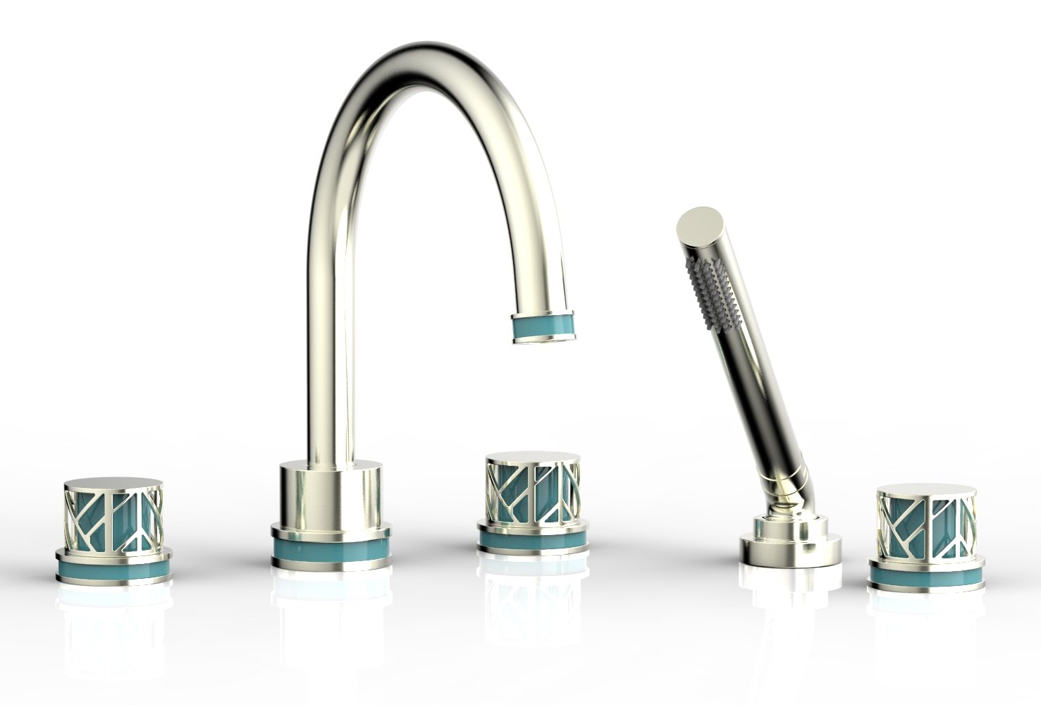 Phylrich JOLIE Deck Tub Set with Hand Shower - Round Handles with "Turquoise" Accents