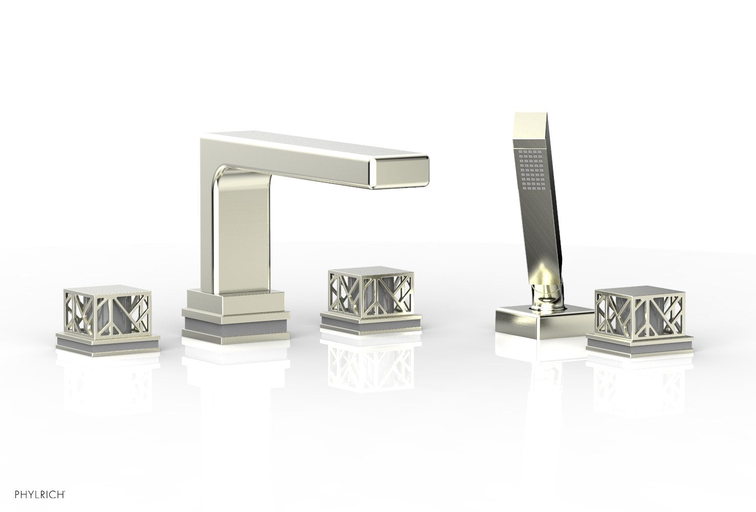 Phylrich JOLIE Deck Tub Set with Hand Shower - Square Handles with "Grey" Accents