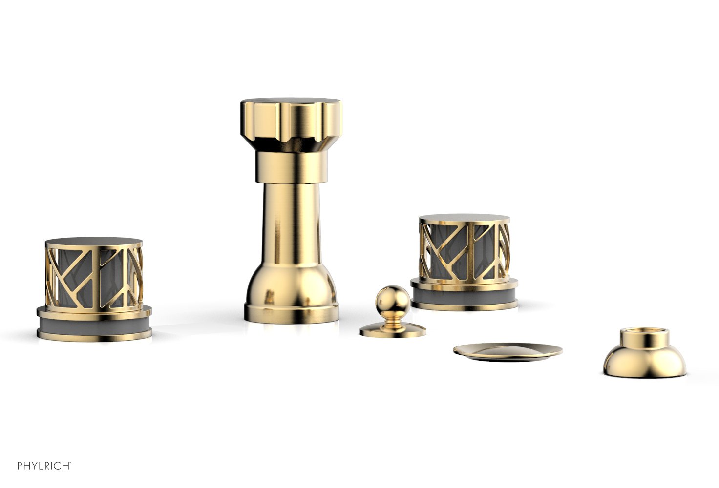 Phylrich JOLIE Four Hole Bidet Set - Round Handles with "Grey Accents"