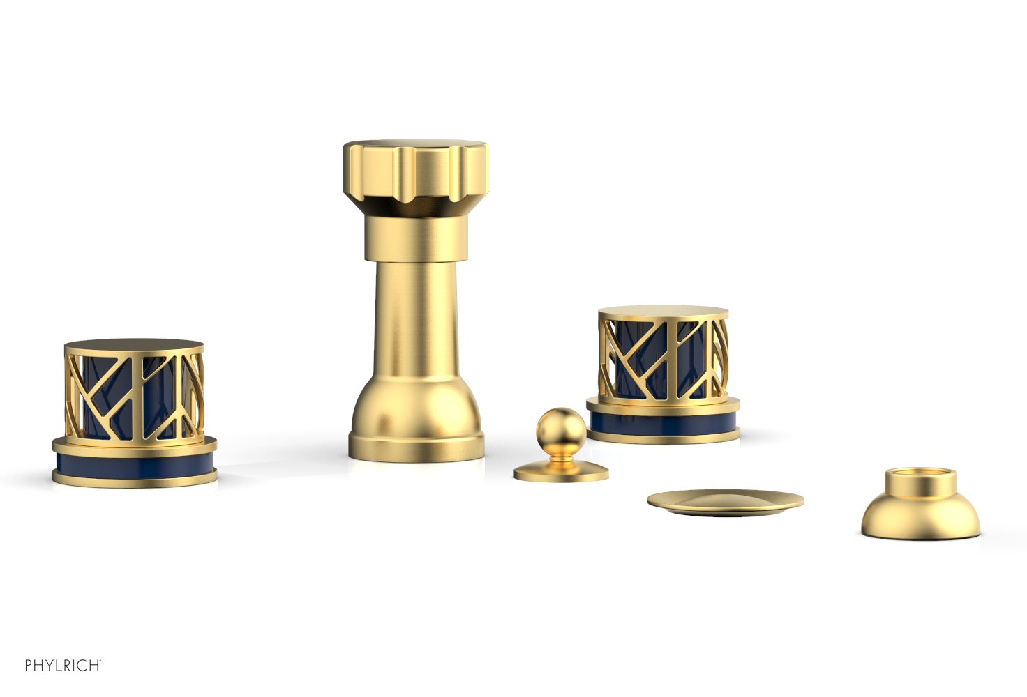 Phylrich JOLIE Four Hole Bidet Set - Round Handles with "Navy Blue Accents"