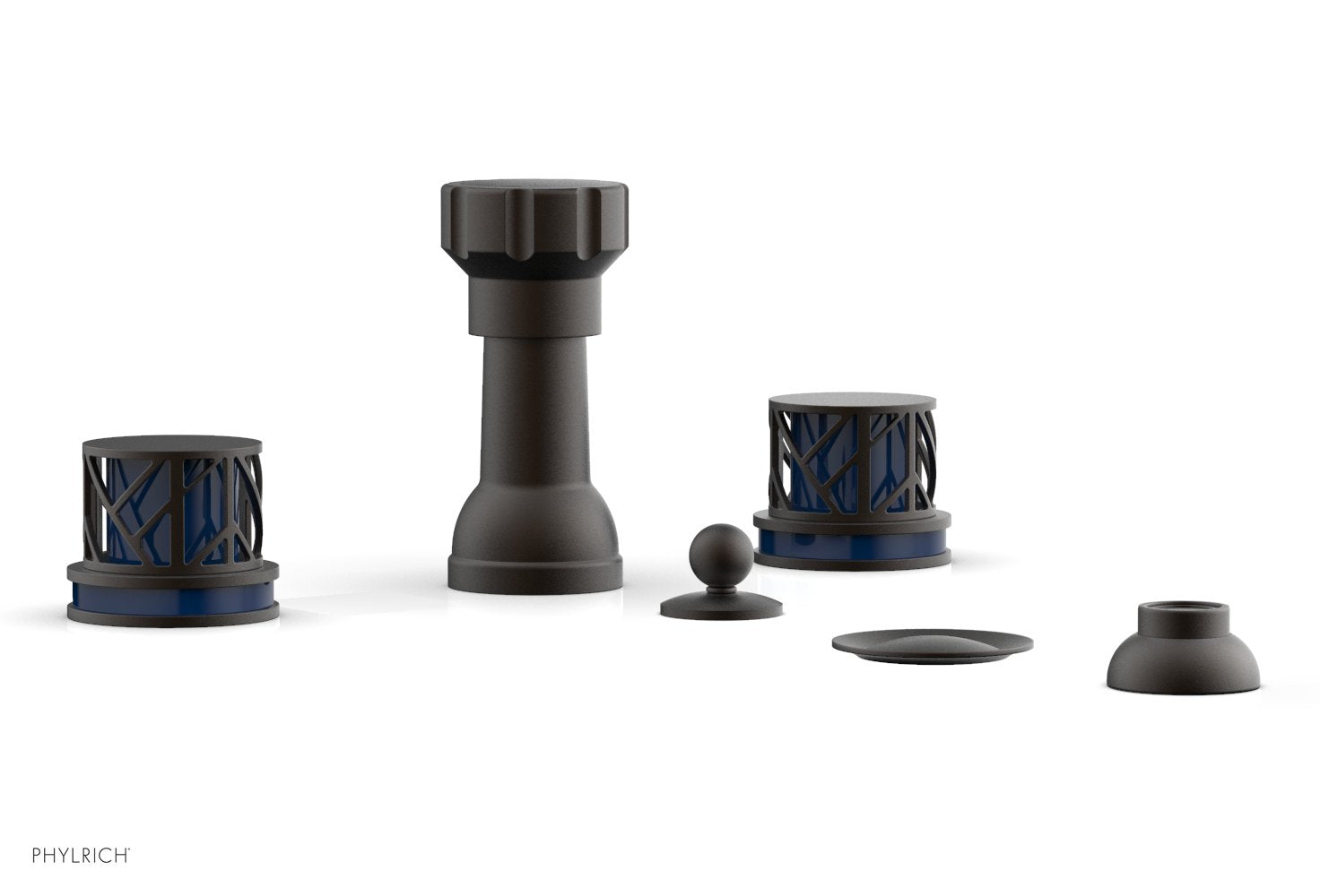 Phylrich JOLIE Four Hole Bidet Set - Round Handles with "Navy Blue Accents"