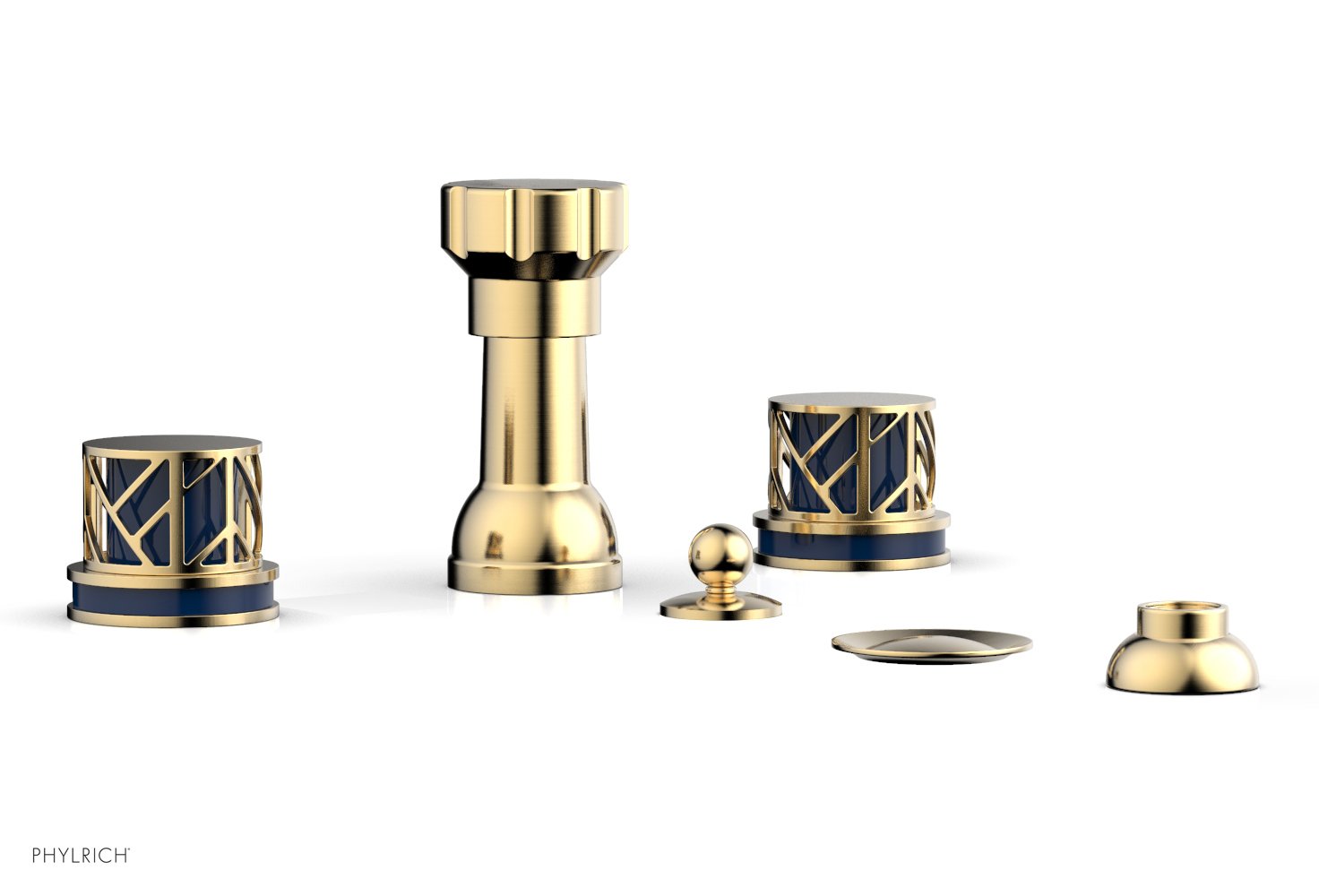 Phylrich JOLIE Four Hole Bidet Set - Round Handles with "Navy Blue Accents"