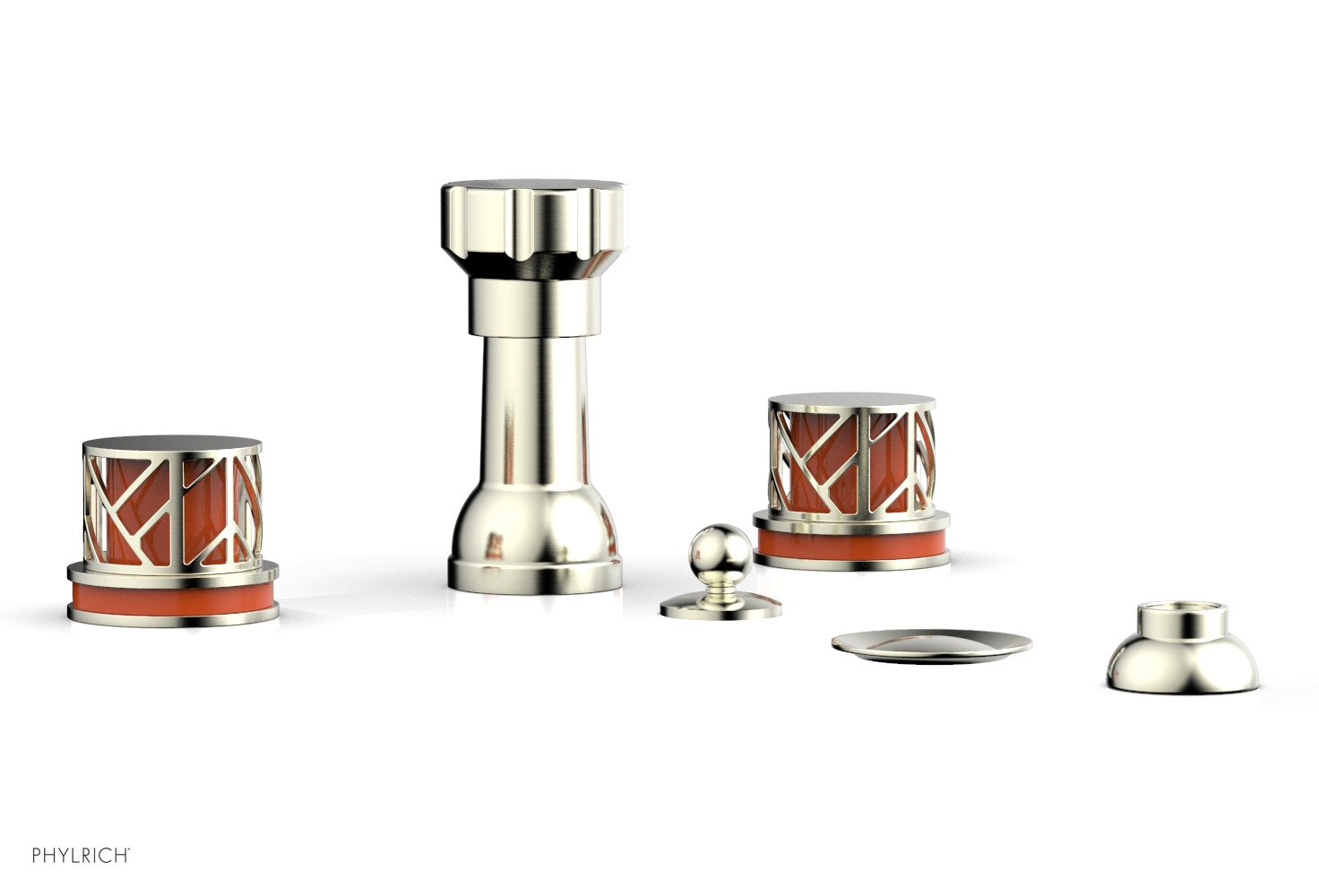 Phylrich JOLIE Four Hole Bidet Set - Round Handles with "Orange Accents"
