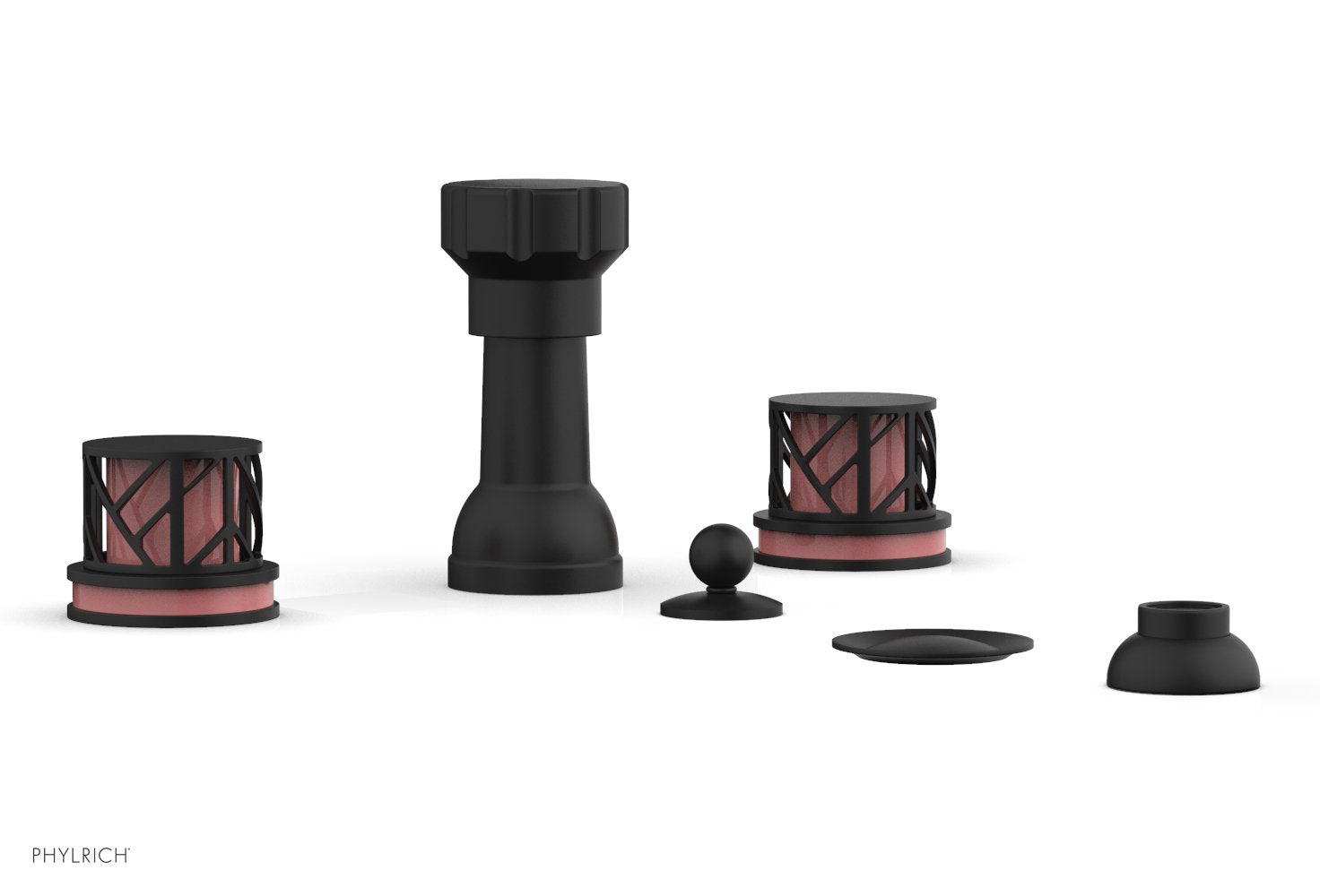 Phylrich JOLIE Four Hole Bidet Set - Round Handles with "Pink Accents"
