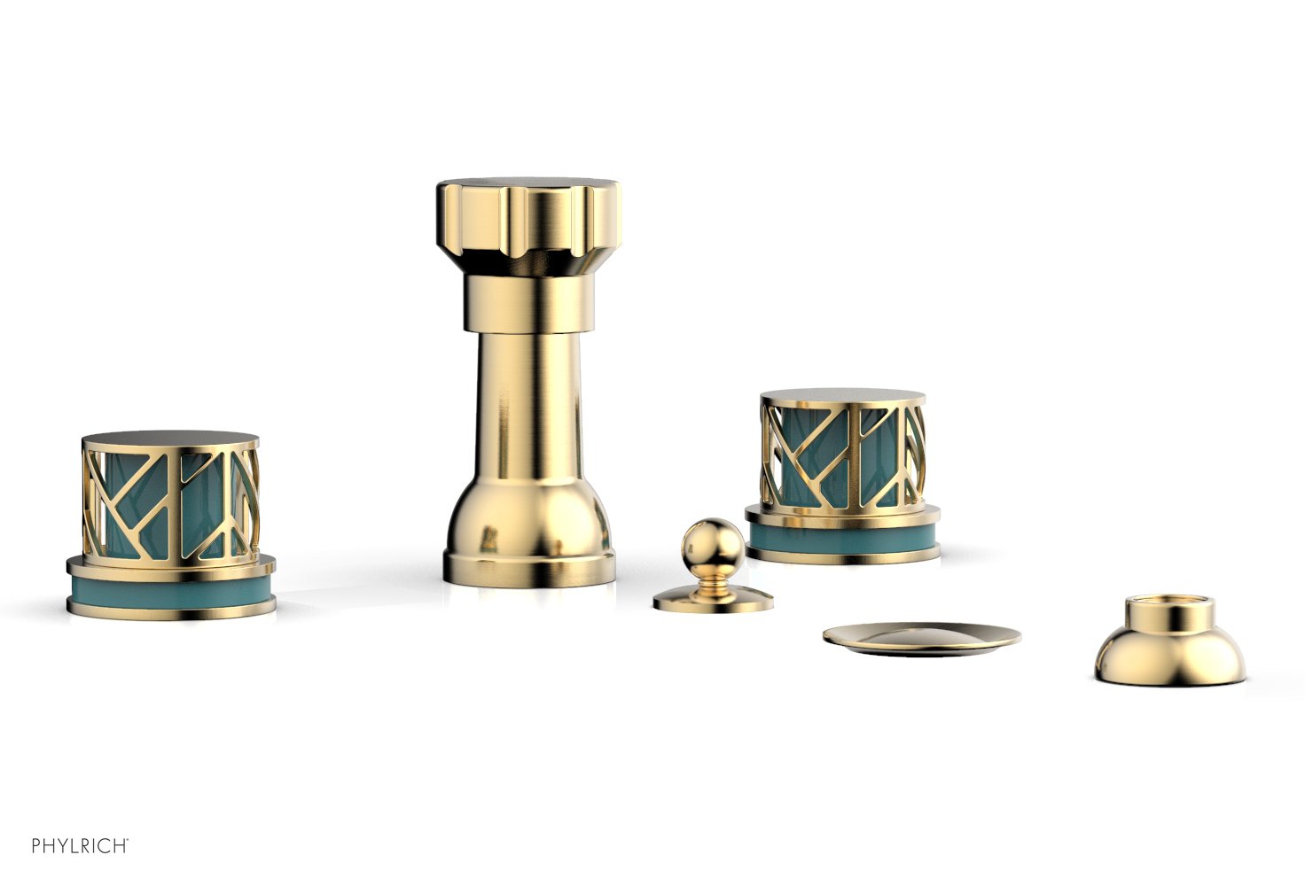 Phylrich JOLIE Four Hole Bidet Set - Round Handles with "Turquoise Accents"