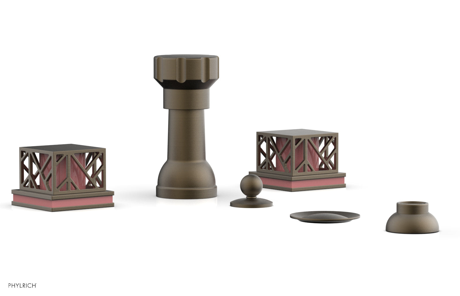 Phylrich JOLIE Four Hole Bidet Set - Square Handles with "Pink Accents"