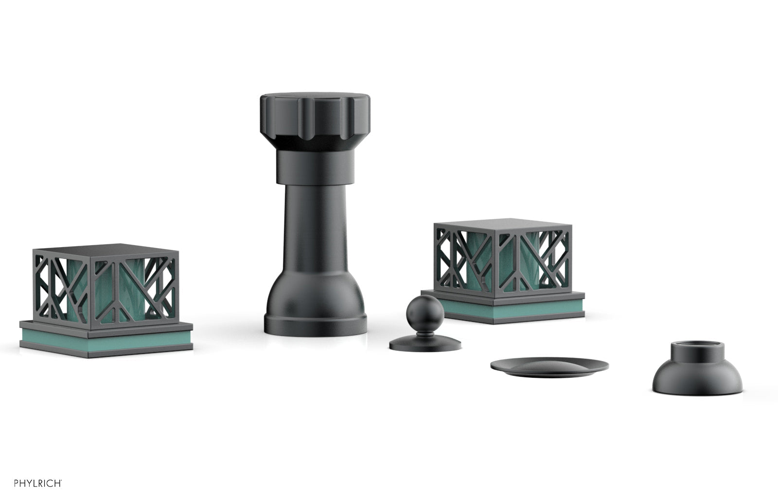 Phylrich JOLIE Four Hole Bidet Set - Square Handles with "Turquoise Accents"