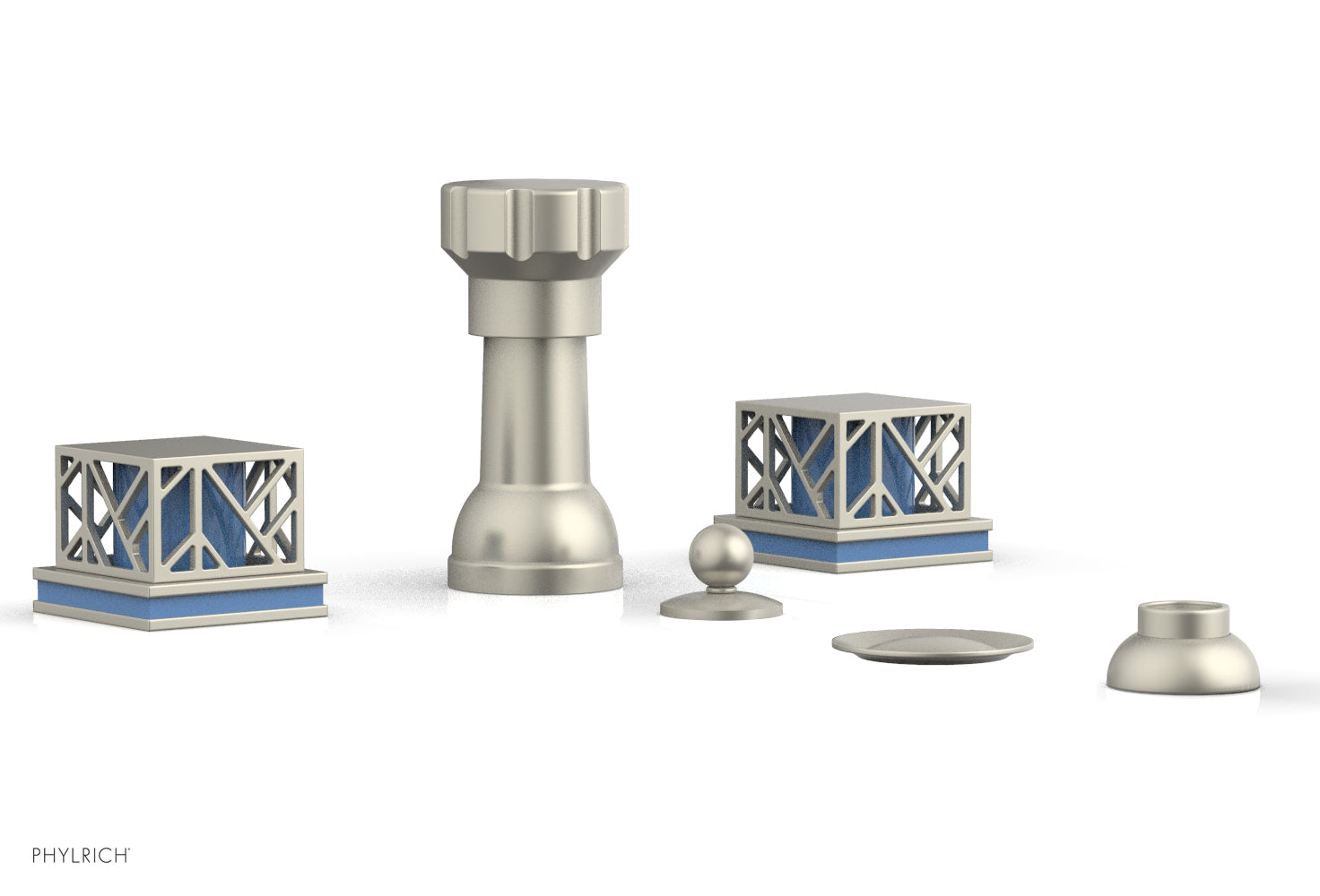 Phylrich JOLIE Four Hole Bidet Set - Square Handles with "Light Blue Accents"