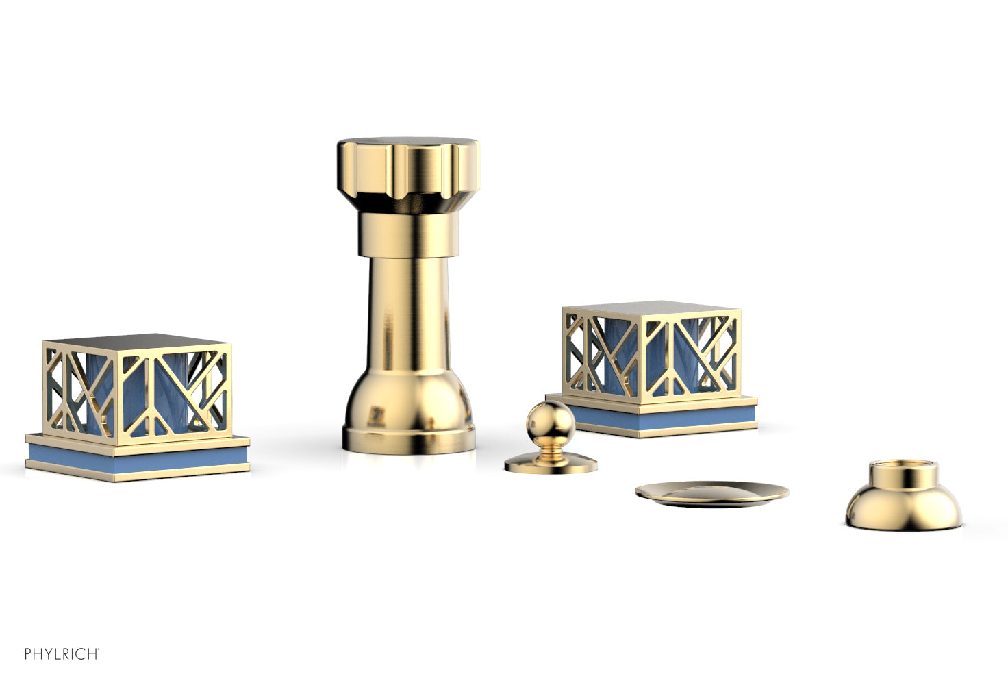 Phylrich JOLIE Four Hole Bidet Set - Square Handles with "Light Blue Accents"