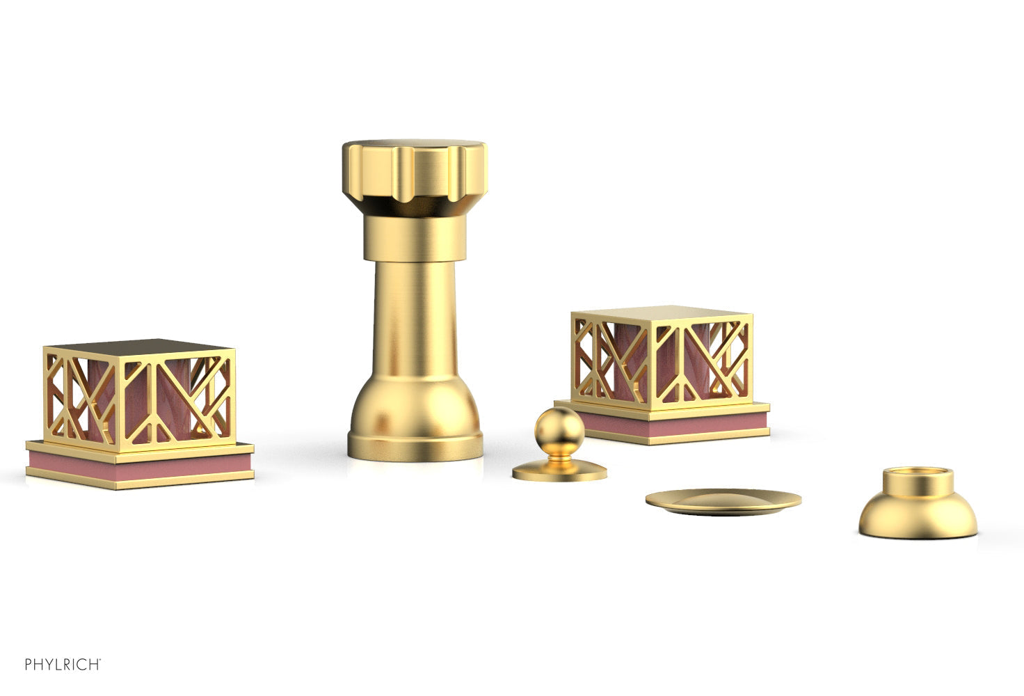 Phylrich JOLIE Four Hole Bidet Set - Square Handles with "Pink Accents"