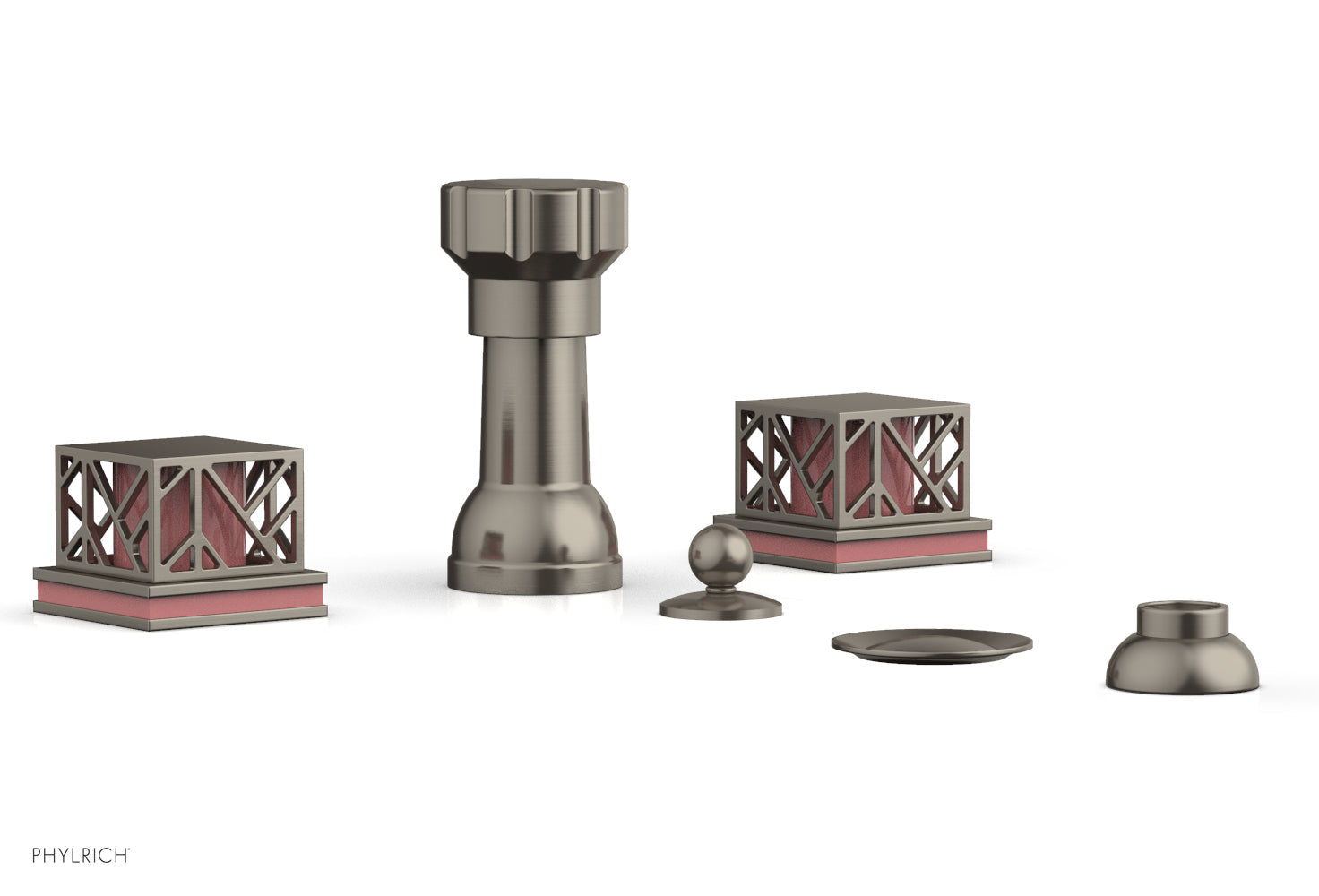 Phylrich JOLIE Four Hole Bidet Set - Square Handles with "Pink Accents"
