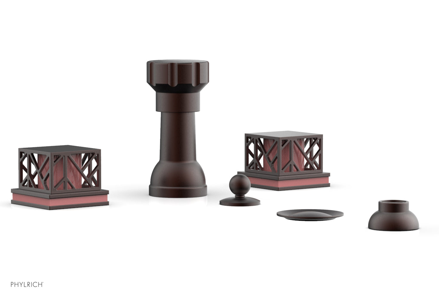 Phylrich JOLIE Four Hole Bidet Set - Square Handles with "Pink Accents"