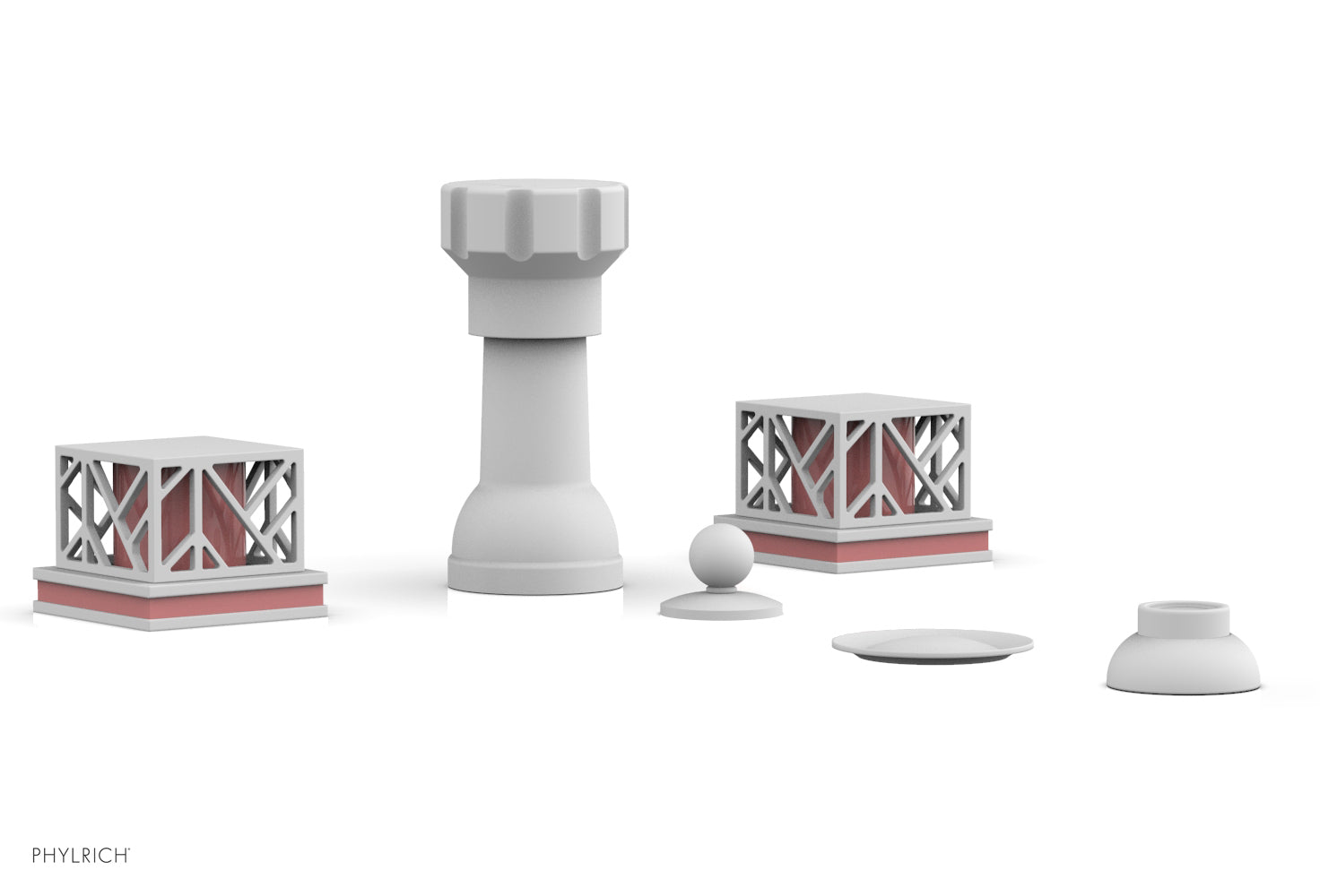 Phylrich JOLIE Four Hole Bidet Set - Square Handles with "Pink Accents"