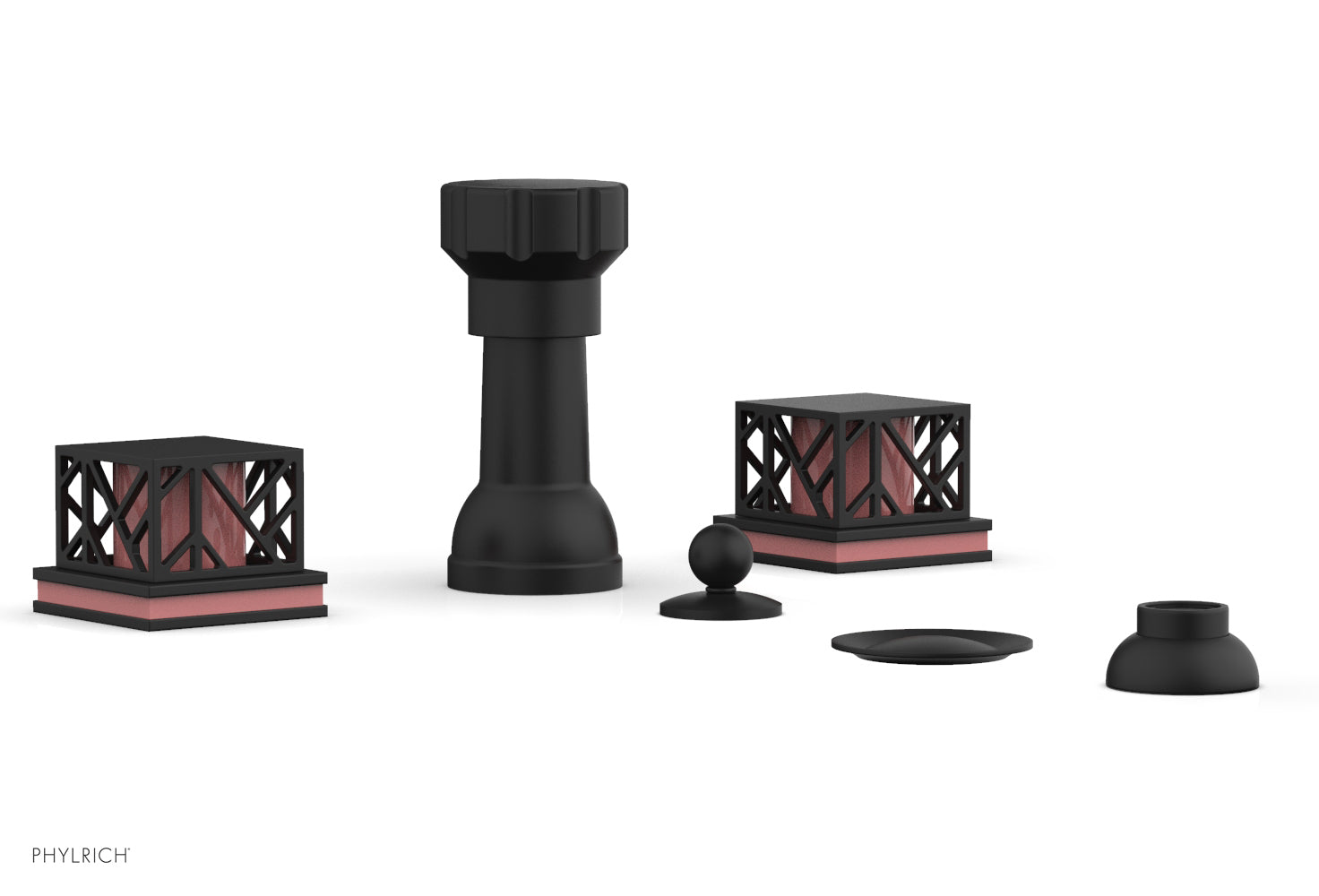 Phylrich JOLIE Four Hole Bidet Set - Square Handles with "Pink Accents"