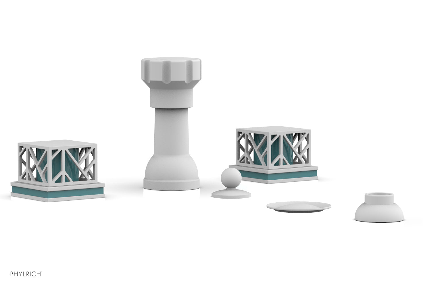 Phylrich JOLIE Four Hole Bidet Set - Square Handles with "Turquoise Accents"