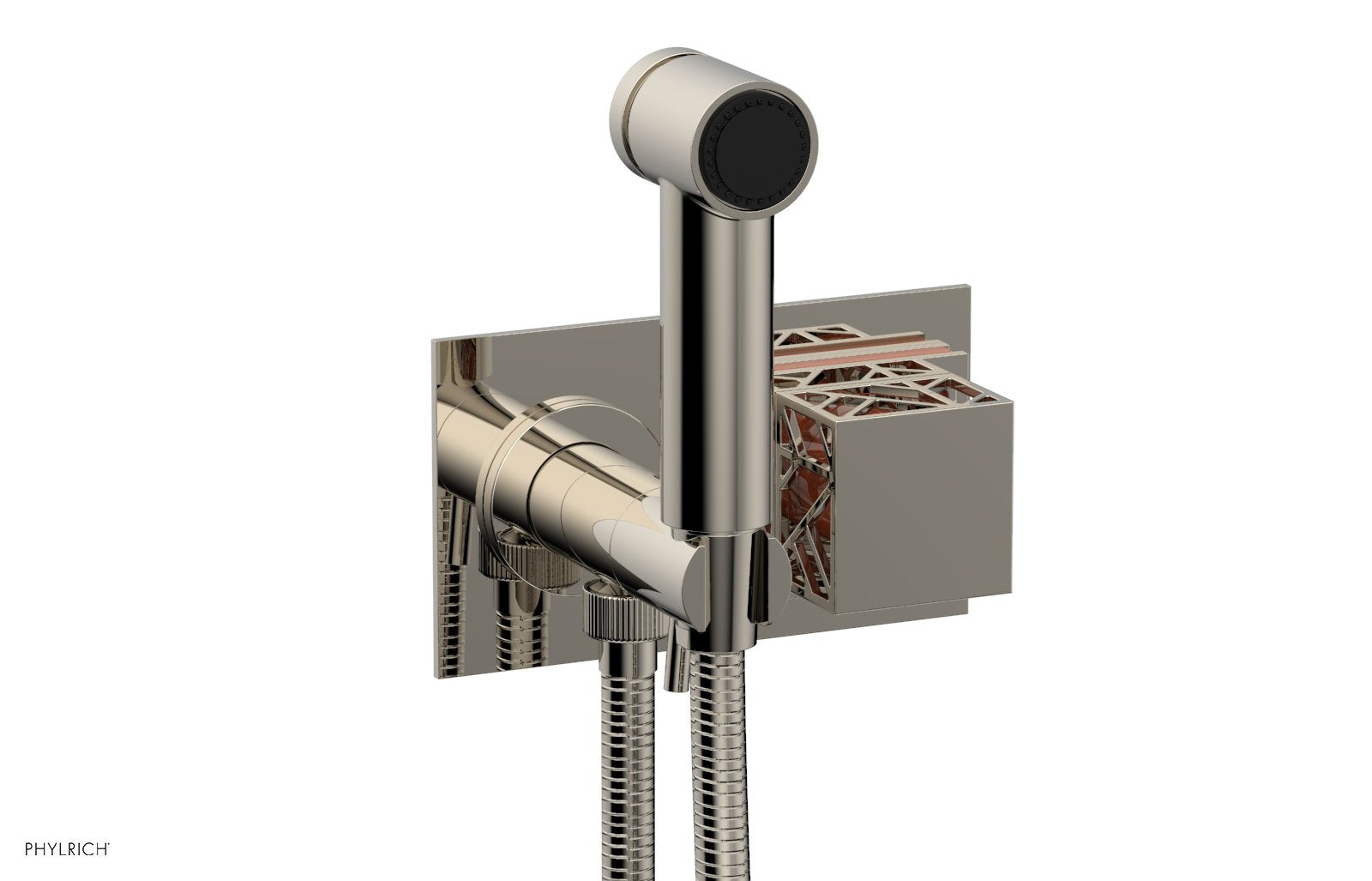 Phylrich JOLIE Wall Mounted Bidet, Square Handle with "Orange" Accents