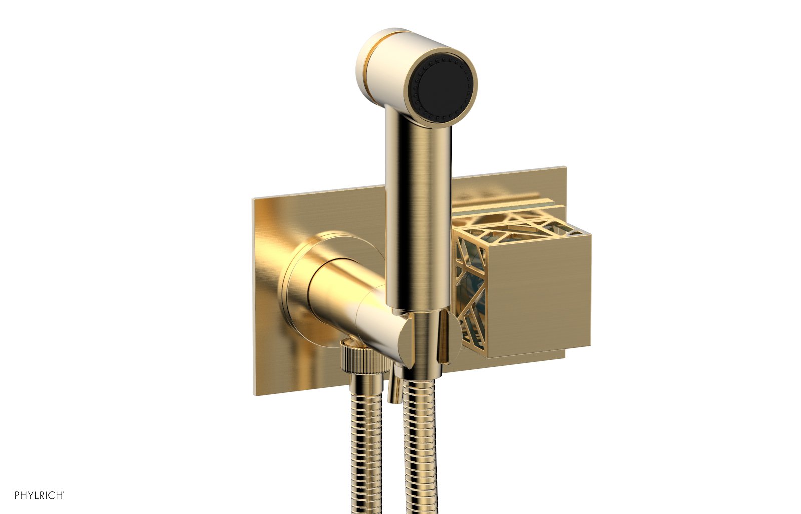 Phylrich JOLIE Wall Mounted Bidet, Square Handle with "Turquoise" Accents
