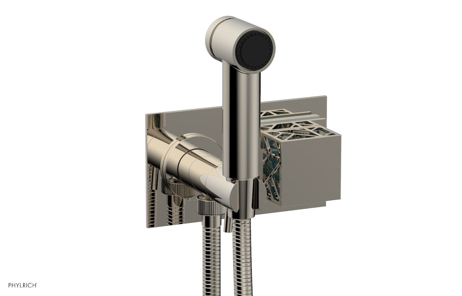 Phylrich JOLIE Wall Mounted Bidet, Square Handle with "Turquoise" Accents