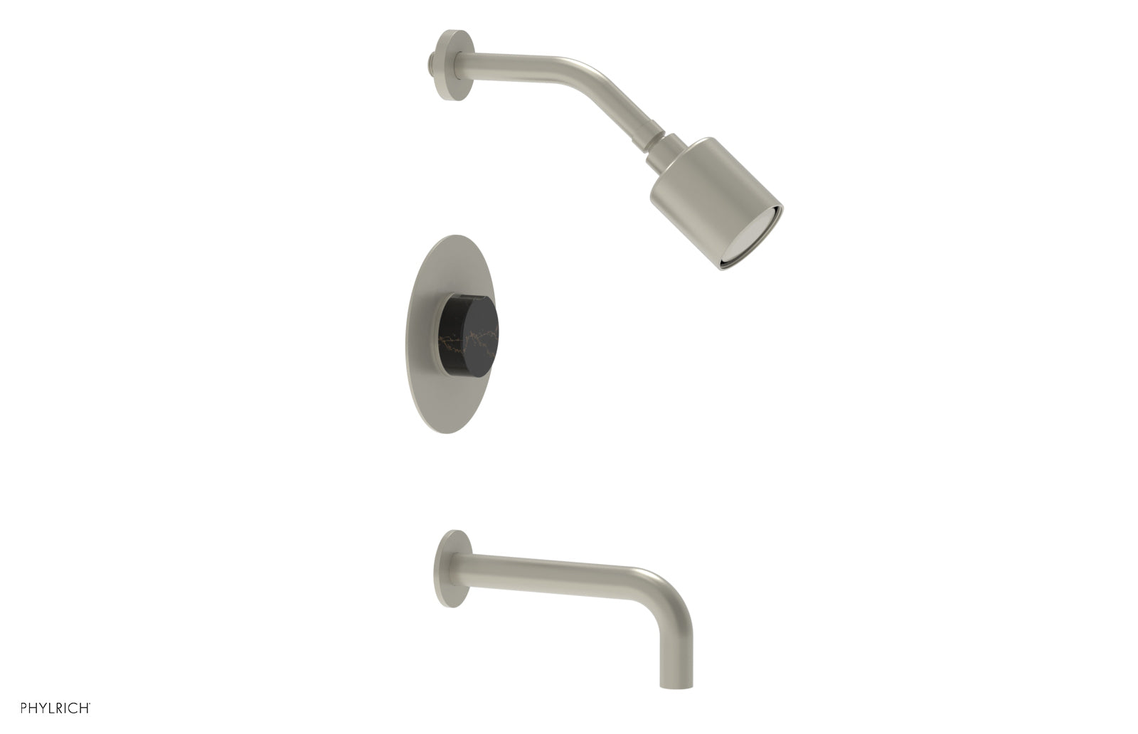 Phylrich CIRC Pressure Balance Tub and Shower Set - Black Marble Handle