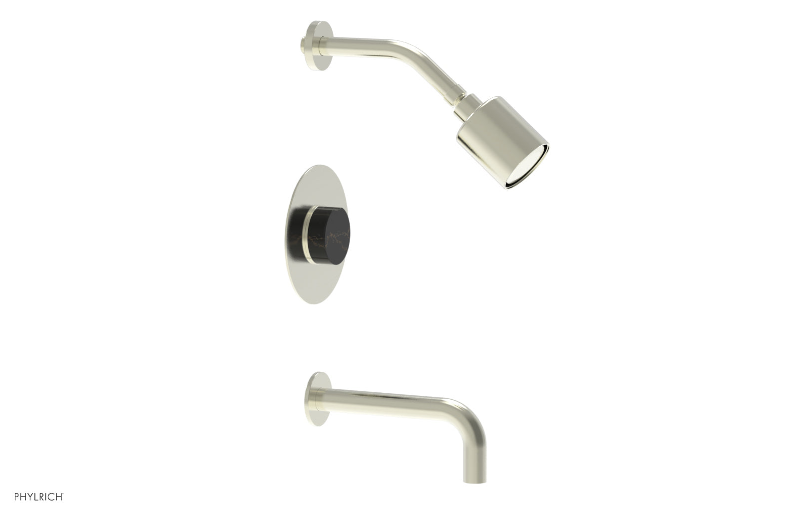 Phylrich CIRC Pressure Balance Tub and Shower Set - Black Marble Handle