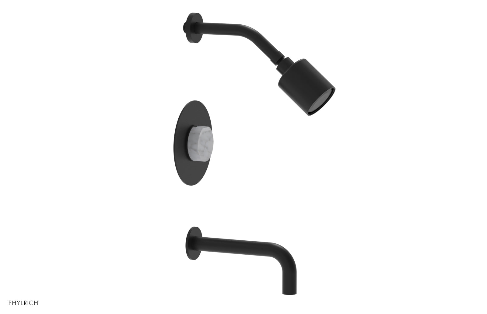 Phylrich CIRC Pressure Balance Tub and Shower Set - White Marble Handle