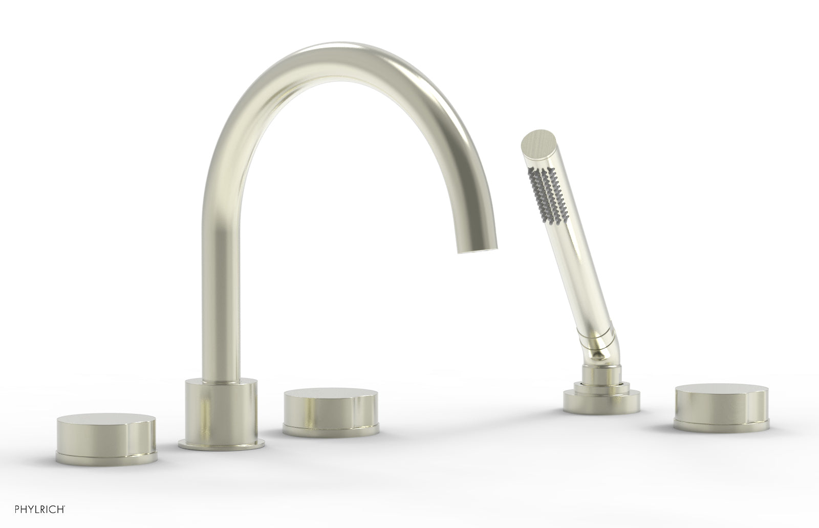 Phylrich CIRC Deck Tub Set with Hand Shower - High Spout Round Handles