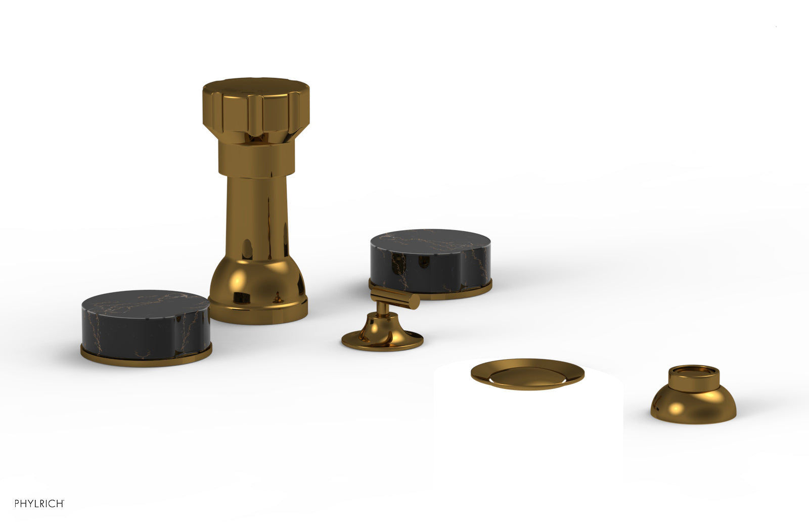 Phylrich CIRC Four Hole Bidet Set - Black Marble Handles