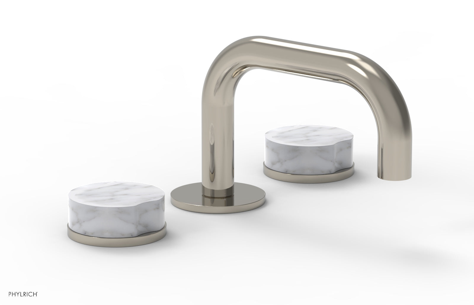 Phylrich CIRC Widespread Faucet - Low Spout, White Marble Handles