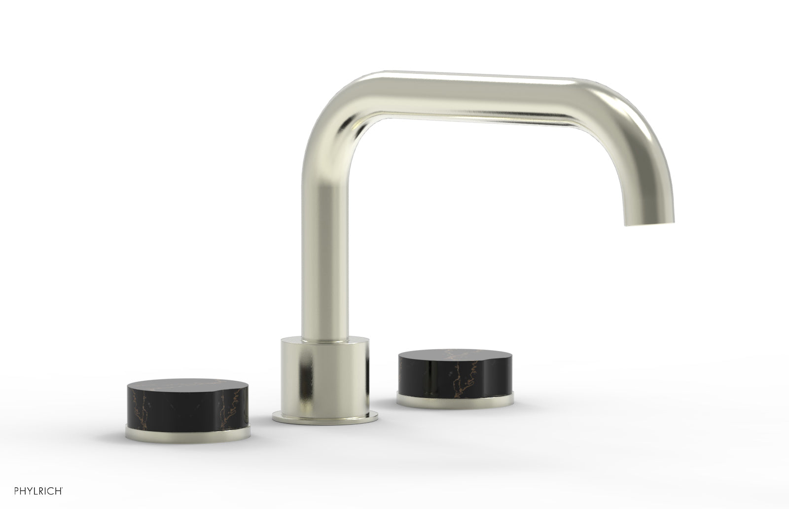 Phylrich CIRC Deck Tub Set - Low Spout Black Marble Handles
