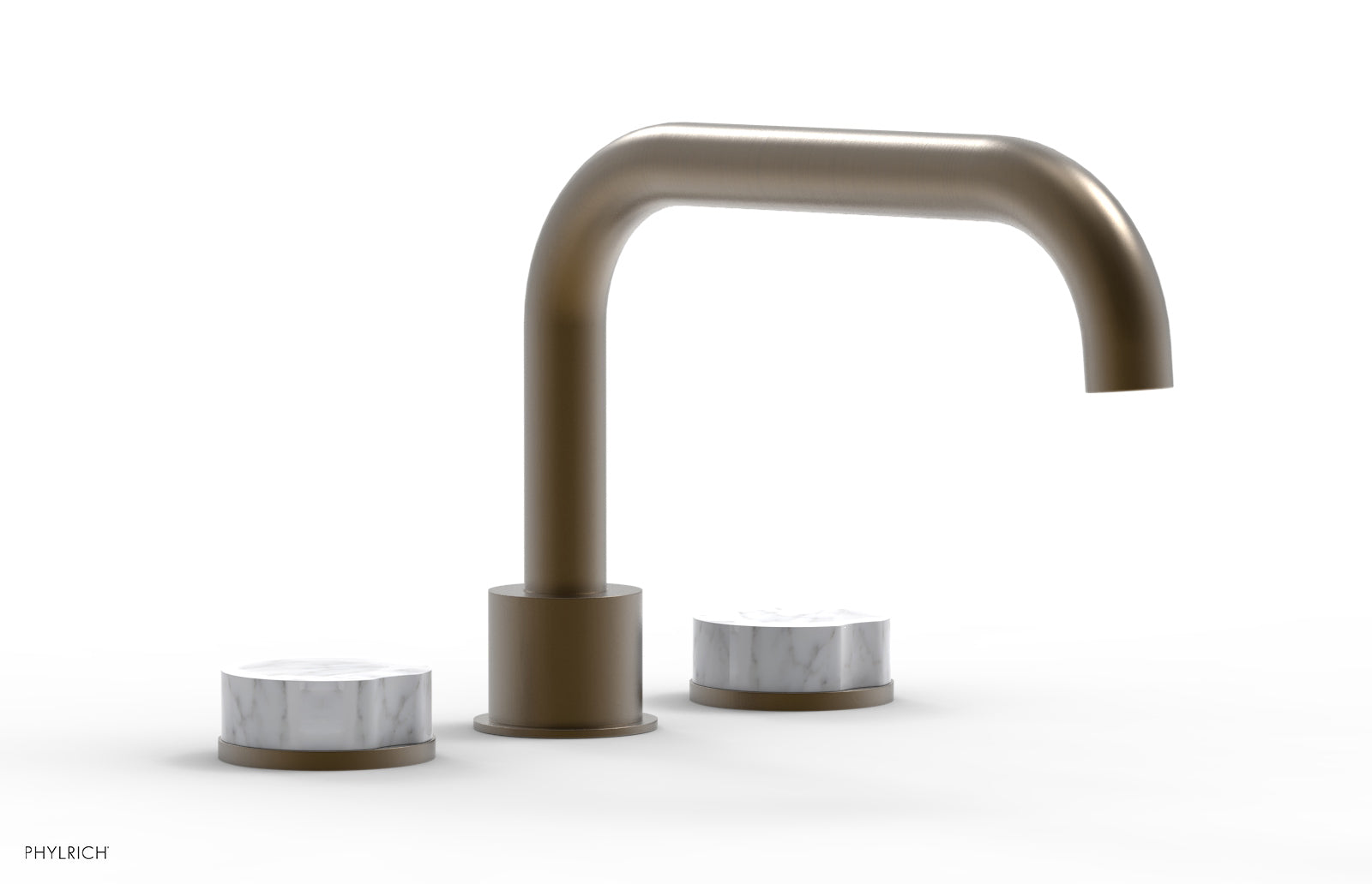 Phylrich CIRC Deck Tub Set - Low Spout White Marble Handles