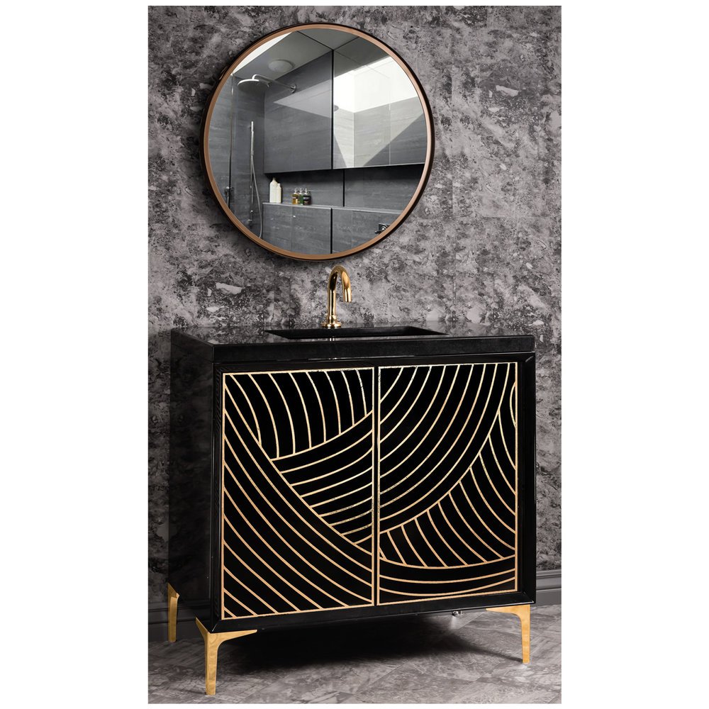 black with satin brass vanity